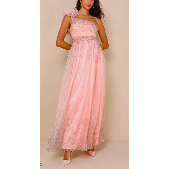 Lulus Decadent Dreamer Pink Floral Backless One-Shoulder Maxi Dress Size L - Picture 6 of 10